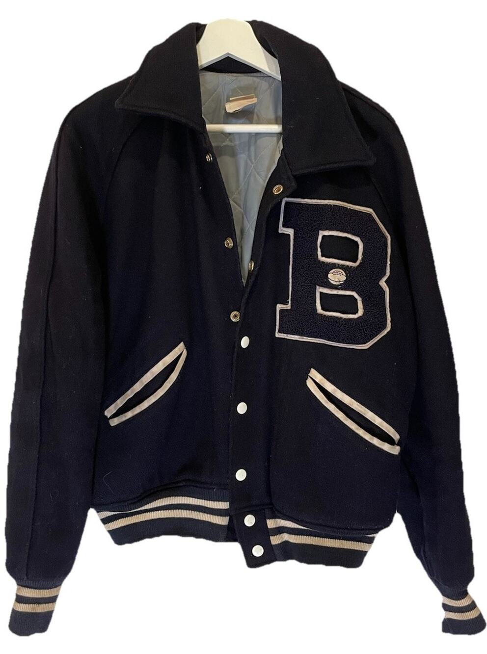Vintage Felco Basketball Navy Wool Quilted Varsity Letterman Jacket Sz M/L